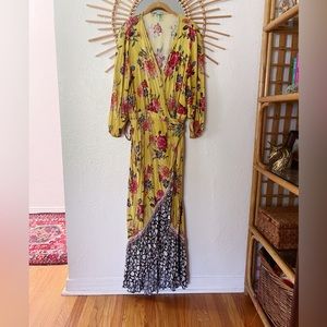 Farm Rio Anthropologie Dress - Yellow and Red Floral dress!